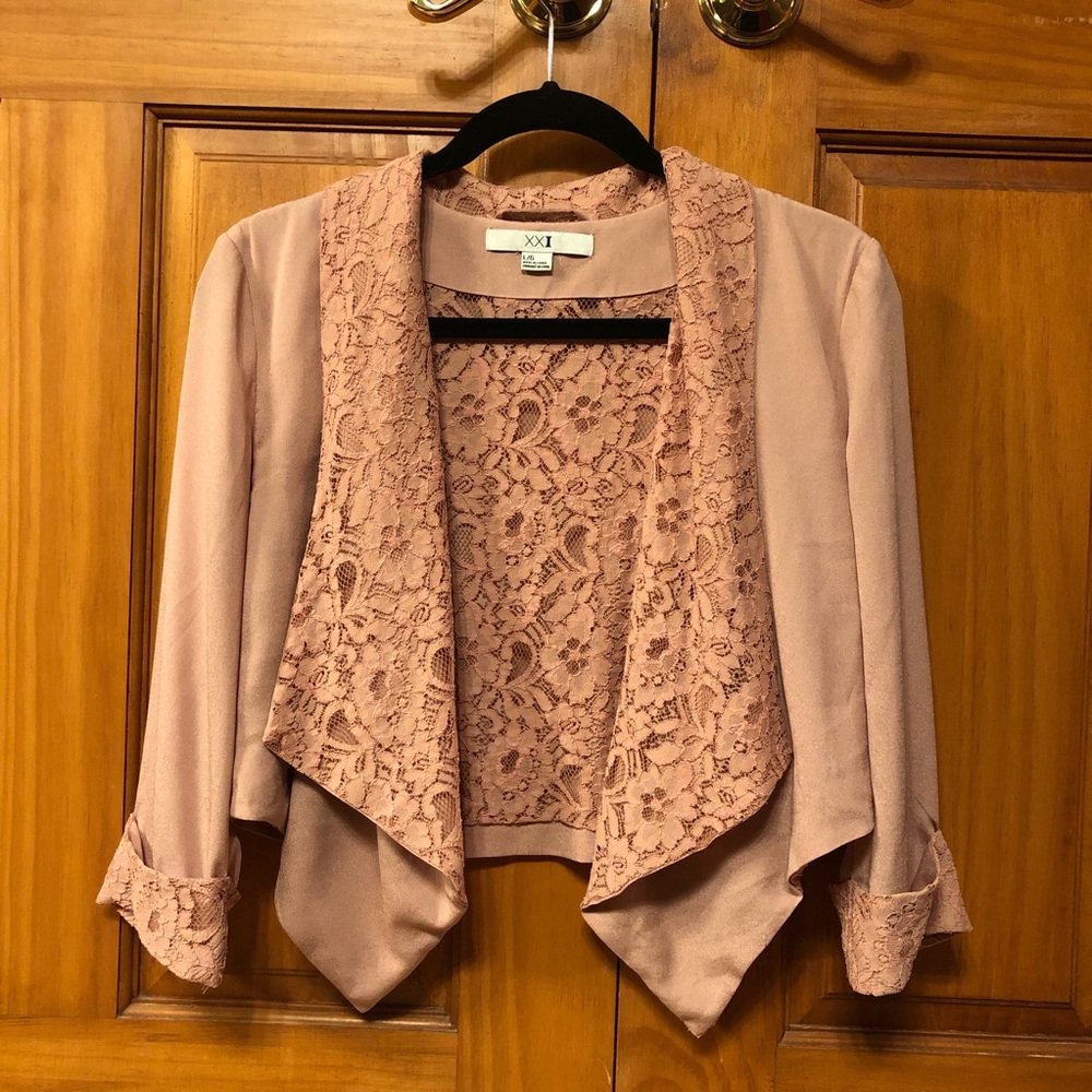 F21 crop lace accent blazer